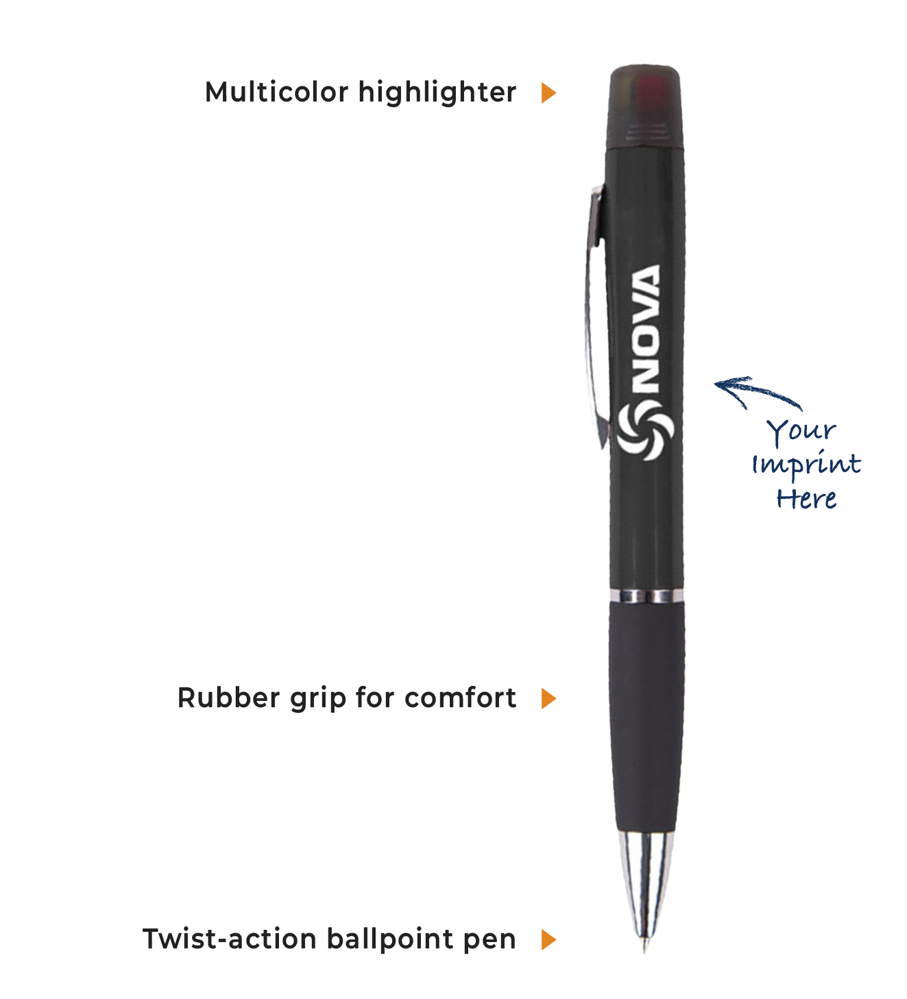 Emerson pen with 3-color highlighter | Plastic Pens | Myron Promotional ...
